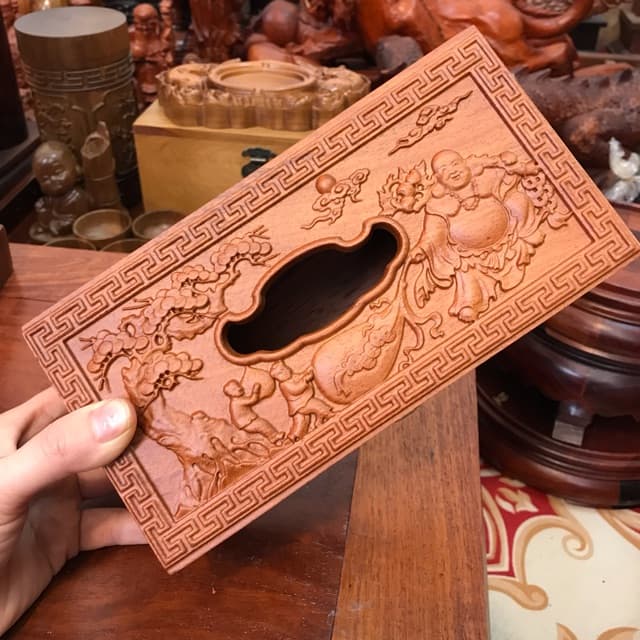 Hộp đựng khăn giấy ăn gỗ hương hình chữ nhật kích thước 23*12