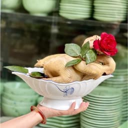 Bát Thuyền Bát Đĩa Đựng Gà Cúng Nguyên Con Gốm Sứ Bát Tràng Cao Cấp Màu Trắng Và Kẻ Vàng 7