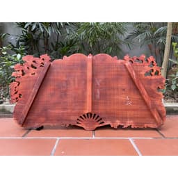 Tranh quạt phu thê viên mãn-gỗ hương đỏ dát vàng cao cấp 8