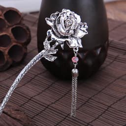 TRÂM CÀI TÓC CỔ TRANG HOA SEN HOA NHÍ MÀU BẠC - Bộ Sưu Tập Trâm Hoa Mẫu Đơn Hoa Hồng Sen Đá 2