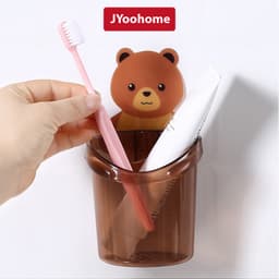 Cốc Dán Tường Hình Gấu JYoohome Để Bàn Chải Đánh Răng Hình Gấu Có Lỗ Thoát Nước Tiện Lợi 3
