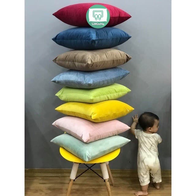 Gối tựa lưng sofa màu trơn vải nhung cao cấp 13 màu có sẵn cỡ 45*45cm