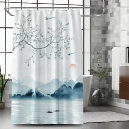 Rèm treo nhà tắm chống nước/ chống ẩm in hình phong cảnh Trung Hoa mới 4