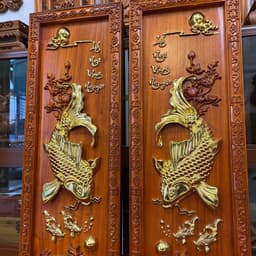 Tranh Cá Gỗ Hương Lý Ngư Vọng Nguyệt Dát Vàng Đài loan 24k bền đẹp 4