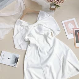Đầm nữ dự tiệc trắng nơ phủ vai - Váy nữ phối nơ ngực bẹt vai - Đầm nữ trắng dáng xòe rớt vai 7