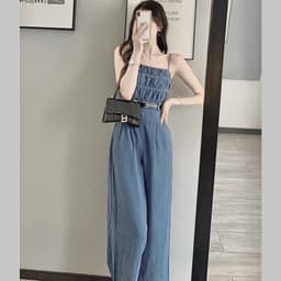 Jumpsuit Bò 2 Dây Dáng Lửng Tặng Kèm Đai Hàng Quảng Châu 2