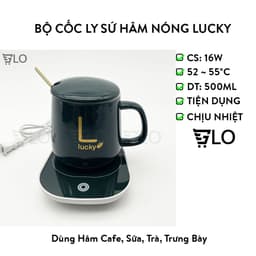 [Hỏa Tốc HCM] Bộ Cốc Ly Sứ Hâm Nóng Lucky Thông Minh Cao Cấp, Kèm Đế Điện Hâm Cafe, Sữa, Trà Tặng Kèm Thìa Mạ Vàng 1