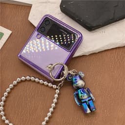 [ORDER] Ốp Samsung Z Flip 4 - ZFlip3 - Z Flip3 - Flip4 5G viền tráng gương tím kèm dây gấu bearbrick bạc cá tính cute 8