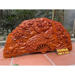 Tranh Quạt Phu Thê Gỗ Hương Kích Thước 50*100cm 3
