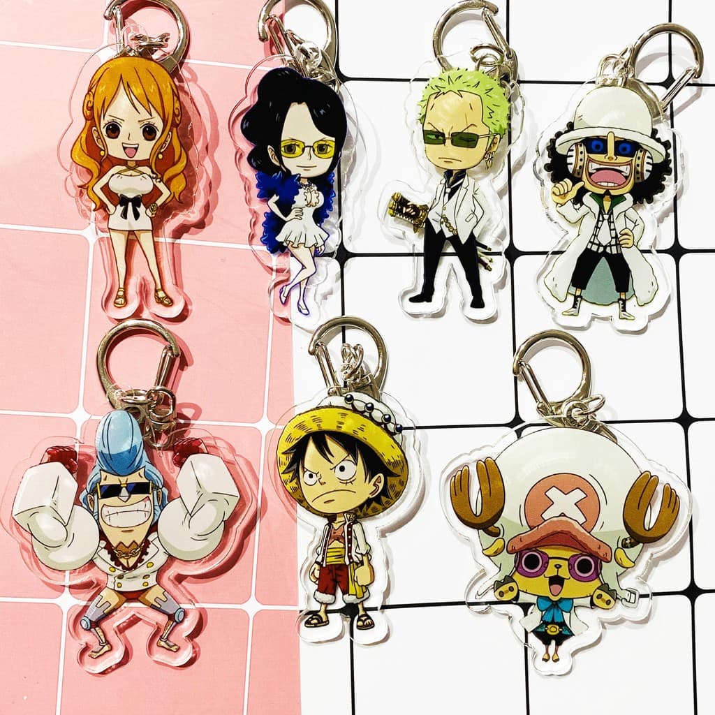 (mua 1 tặng 1) ( Mica ) Móc khóa One Piece Đảo Hải Tặc ver đồ trắng quà tặng dễ thương in hình anime chibi