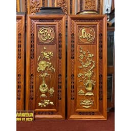 Bộ tranh tứ quý" vinh hoa phú quý" gỗ hương dát vàng kích thước 37*107,dày 4cm 5
