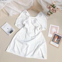 Đầm nữ dự tiệc trắng nơ phủ vai - Váy nữ phối nơ ngực bẹt vai - Đầm nữ trắng dáng xòe rớt vai 6