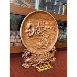Đĩa gỗ chữ Đức đường kính 30cm/đĩa phong thuỷ/gỗ hương đá 2