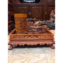 Bộ Ấm Chén Trạm Rồng Gỗ Hương Đá Quai Vòi Liền Khối 7