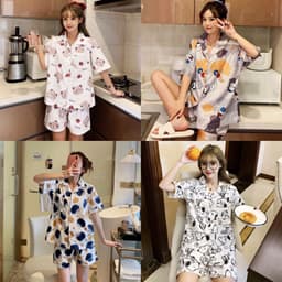 Đồ Ngủ Nữ Ngắn Tay - Pyjama Nữ - Bộ Ngủ Quần Đùi Cộc Tay Mặc Nhà Chất Kate Lụa Mềm Mát 2