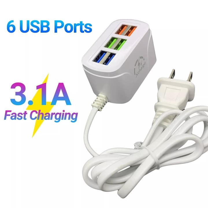 Củ Sạc Nhanh Đa Năng, Có 6 Cổng USB, Sạc Rất Nhanh Có Led Định Vị Ban Đêm-260901