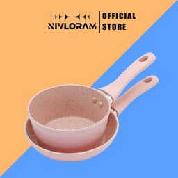 Bộ Nồi Chảo Chống Dính Cao Cấp 16cm Vân Đá Hoa Cương Hồng Đáy Từ Dùng Mọi Loại Bếp 1