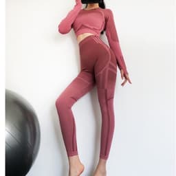 Bộ tập gym nữ, đồ tập thể thao chun dệt hồng viền 2