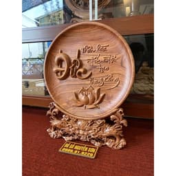 Đĩa gỗ chữ Đức đường kính 30cm/đĩa phong thuỷ/gỗ hương đá 1