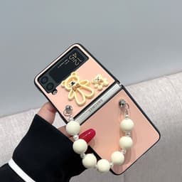 Ốp Samsung Z Flip 4 - ZFlip3 - Z Flip3 - Flip3 5G màu hồng pastel ngọt ngào charm gấu cute kèm dây đeo hạt kem 5