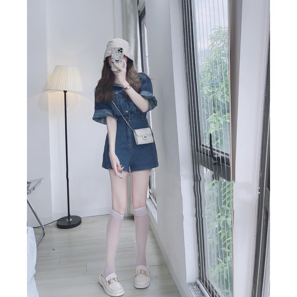 Jump jean tay lật cổ bẻ gài nút, đủ 2 màu