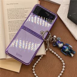 [ORDER] Ốp Samsung Z Flip 4 - ZFlip3 - Z Flip3 - Flip4 5G viền tráng gương tím kèm dây gấu bearbrick bạc cá tính cute 9