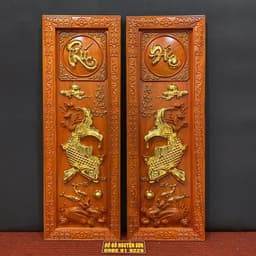 Tranh Gỗ Lý Ngư Vọng Nguyệt " Phúc Đức" 5