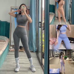 Bộ tập gym, yoga, thể thao nữ ngắn tay chun dệt màu pastel 1