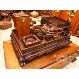 Bộ Ấm Chén Trạm Rồng Gỗ Hương Đá Quai Vòi Liền Khối 6