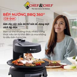 Bếp Nướng Không Khói Xoay 360 Độ CHEF & CHEF, Công Suất Cao 1800W, Chảo Nướng Xoay Tự Động, Chín Đều 4