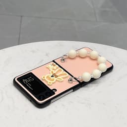Ốp Samsung Z Flip 4 - ZFlip3 - Z Flip3 - Flip3 5G màu hồng pastel ngọt ngào charm gấu cute kèm dây đeo hạt kem 7