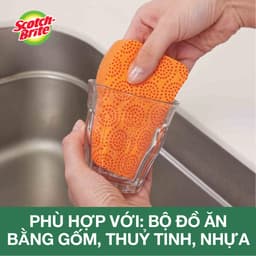 Miếng rửa chén hạt nổi không trầy xước Scotch Brite 3M đa năng, mút kháng khuẩn, không bám cặn màu cam/xanh 4