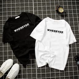 Áo phông tay lỡ form rộng nam nữ unisex chữ WHEN EVER vải dày mịn 1