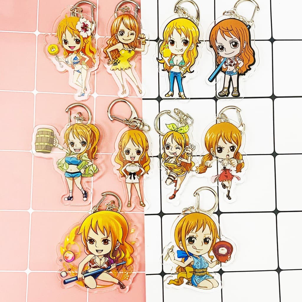 (mua 1 tặng 1) ( Mica ) Móc khóa One Piece Đảo Hải Tặc Miêu tặc Nami quà tặng dễ thương in hình anime chibi