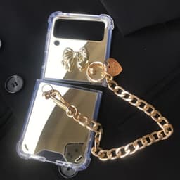 [CÓ SẴN] Ốp Samsung Z Flip 8 - Flip 7 - Flip 6 - Flip5 5G tráng gương charm nơ kèm dây đeo dễ thương 5