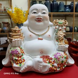 [Hàng Cao Cấp] Tượng Phật Di Lạc, Phật Di Lạc Ngồi Áo Gấm Cầm Thoi Vàng Và Gậy Như Ý Tài Lộc 4