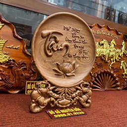 Tranh đĩa phong thuỷ,đĩa gỗ trạm chữ Tâm gỗ hương đá cao cấp 2