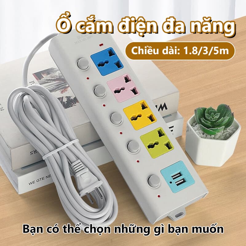 Ổ Cắm Điện USB Đa Năng Cao Cấp Chống Giật, 2 Cổng Cắm USB Có Chốt An Toàn Tiện Dụng