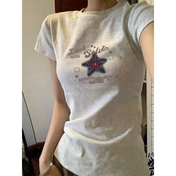 【100% cotton 】Áo baby tee nữ thun ôm body y2k ngắn tay in hình hoạt 2