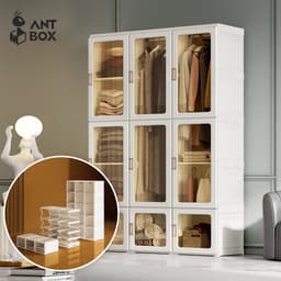 Tủ Quần Áo Trong Suốt ANTBOX 6-15 Ngăn 1-3 Móc 360L-890L Thời Trang Di Động Phòng Ngủ Phòng Cho Thuê Tủ Đựng Quần Áo Hiện Đại Độ Ổn Định Cao Sức Chứa Lớn Với Cửa Hút Từ Tính 1