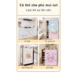 Rèm che đồ lặt vặt tủ quần áo đơn giản, rèm trượt đường ray tự dính, rèm cửa không đục lỗ, che giấu độ xấu, chống bụi, chống dầu, dễ tháo rời và giặt 2