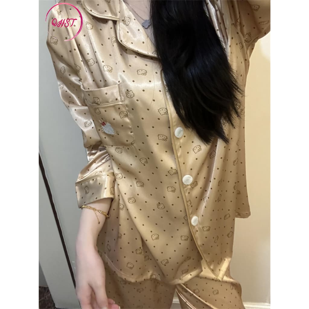  Bộ Đồ Ngủ Nữ Chấm Mèo Dài Tay Quần Phù Hợp Với ĐỒ BỘ NỮ MỚI LỤA.