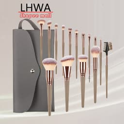 Bộ 10 Cọ Trang Điểm LHWA Tông Đen Vàng Cọ Mắt Cọ Chi Tiết Túi Da Sang Trọng Kèm Theo 1