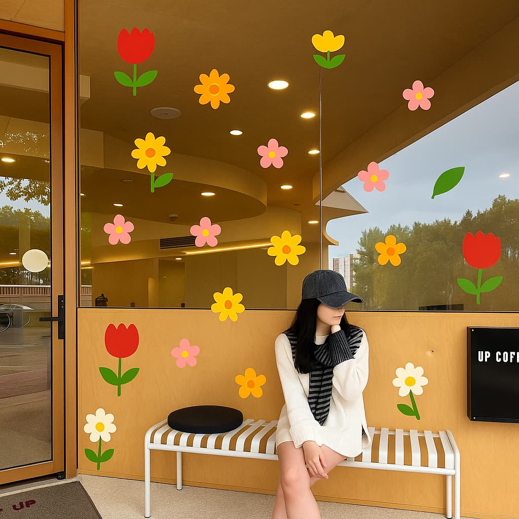 Miếng Dán Cửa Kính Dễ Thương Họa Tiết Hoa Nhỏ Đề Can Cửa Sổ Trang Trí Cửa Sổ Nhà