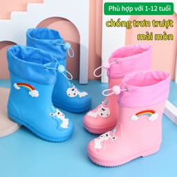 Giày mưa bé gái trai - Đế chống trượt lót lông ấm, nắp eo không chảy nước, hình tranh châm biếm công chúa【Đề xuất bạn chọn size lớn hơn một size ạ.】 1