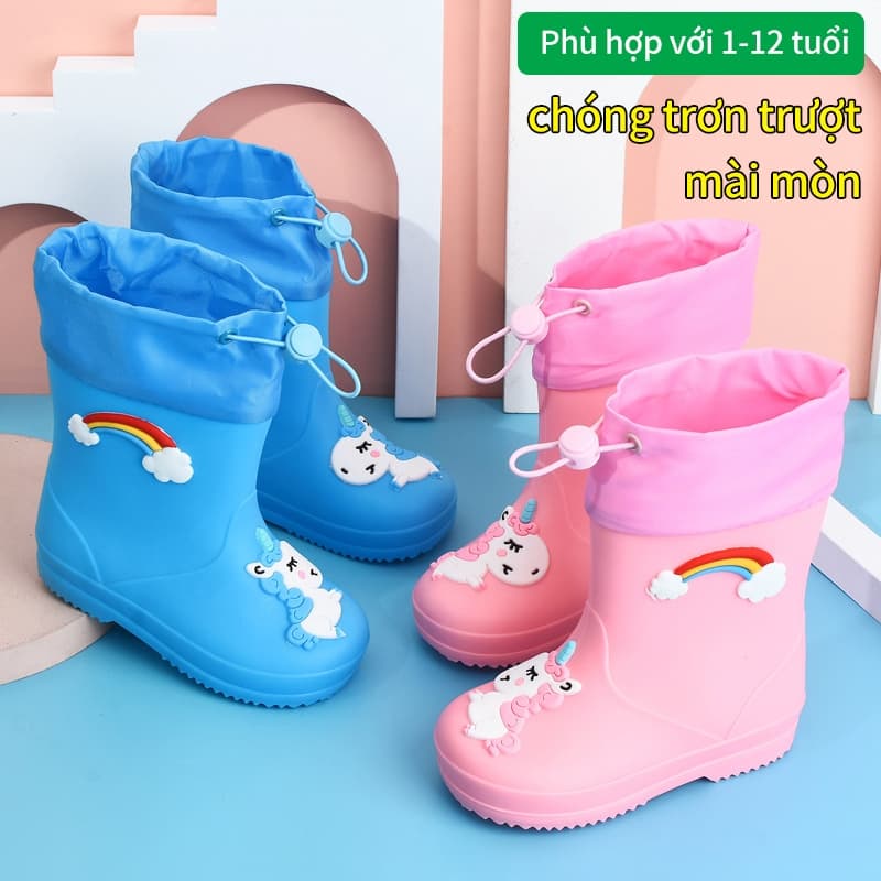 Giày mưa bé gái trai - Đế chống trượt lót lông ấm, nắp eo không chảy nước, hình tranh châm biếm công chúa【Đề xuất bạn chọn size lớn hơn một size ạ.】