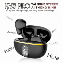KY5 PRO-AI Tai Nghe Nhẹ Nhất Có, Tai nghe AI dịch đồng thời, Có thể dịch được 133 ngôn ngữ, Dịch trực tiếp khi video call, Màn hình hiển thị số, Chống nước IPX5, ENC khử ồn, Hỗ trợ Android & iOS [AI miễn phí trọn đời] 1