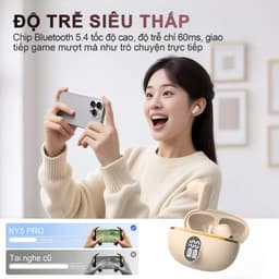 KY5 PRO-AI Tai Nghe Nhẹ Nhất Có, Tai nghe AI dịch đồng thời, Có thể dịch được 133 ngôn ngữ, Dịch trực tiếp khi video call, Màn hình hiển thị số, Chống nước IPX5, ENC khử ồn, Hỗ trợ Android & iOS [AI miễn phí trọn đời] 3