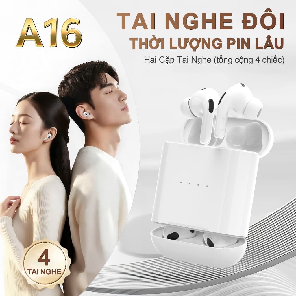 KY A16 (2 cặp tai nghe) Mới Nhất ANC Tai Nghe Đôi, 1 Cặp nghe nhét và 1 Cặp bán nhét tai, nhạc liên tục hơn 30 giờ, Âm thanh nổi cấp độ HiFi, Chống nước IPX5, Giảm tiếng ồn