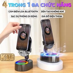 K16 Loa Cảm Ứng Không Dây (4 trong 1) Chân đế đa chức năng + Âm thanh cảm ứng/Bluetooth Loa + Sạc Dự Phòng + Đèn không gian, Âm thanh đỉnh cao, Pin lớn 3000mAh, Kết Nối Cảm Ứng, Không Cần Kết Nối Bluetooth 1